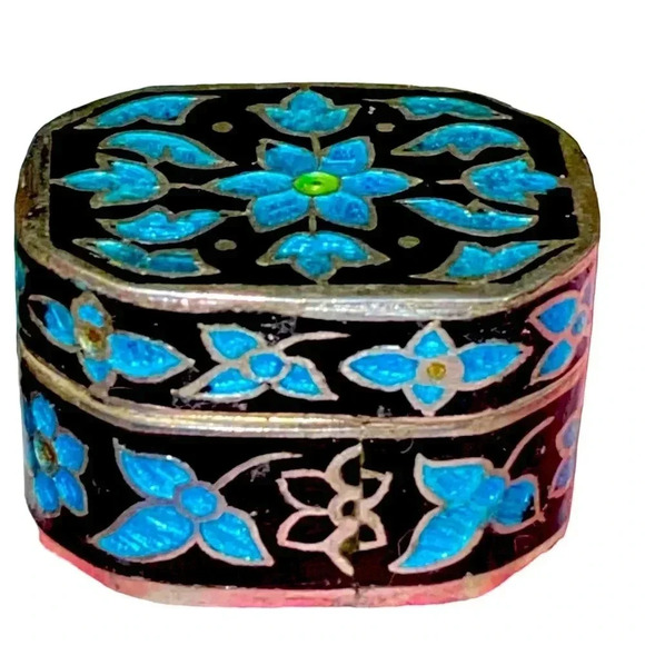 Sterling Silver Vintage Cloisonné Trinket Enamel Pill Box - Picture 3 of 7
